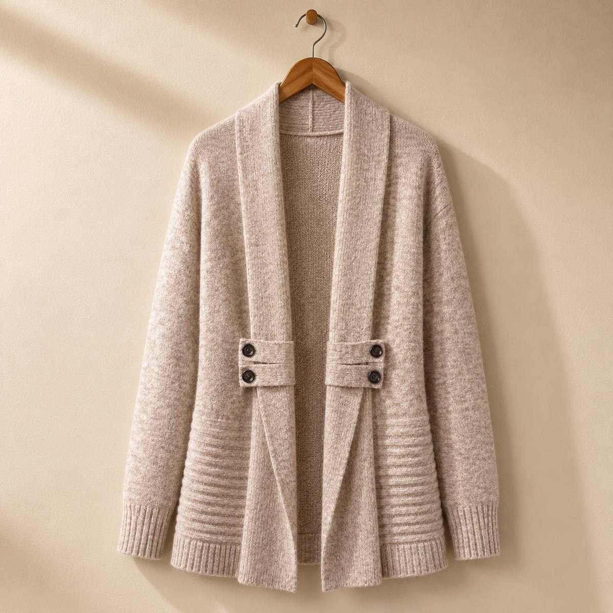 Beatrice | Women's Open Front Cardigan with Button Detail and Ribbed Trim